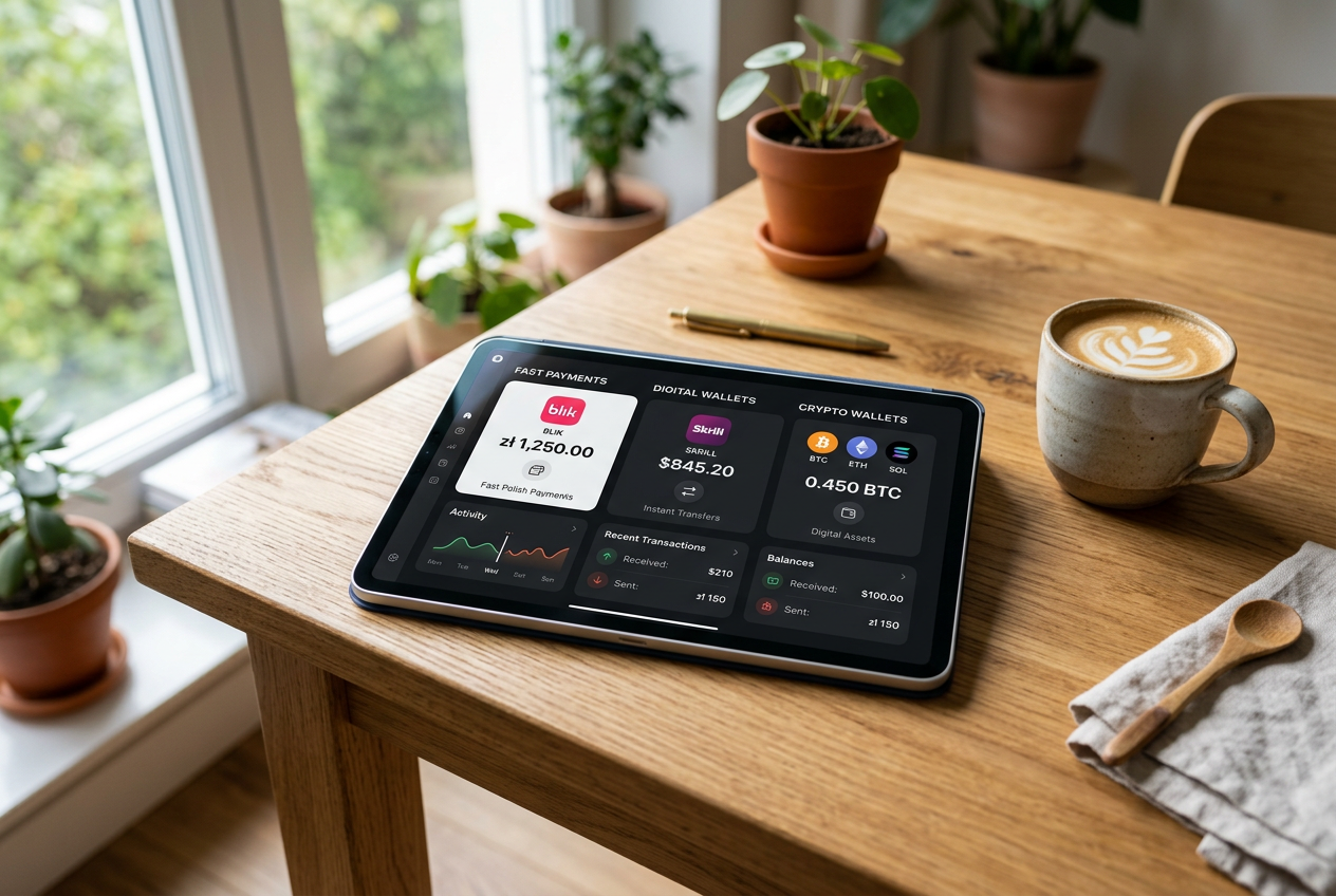 A composition of various digital payment method icons on a sleek tablet screen.